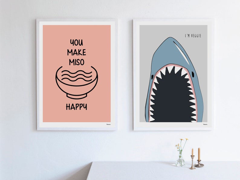 Banum Shark Poster, Art Print, Picture Illustration, Poster Veggie Vegetarian, Poster Kitchen, Poster Dining Room, Poster Maritime Ocean Sea image 2