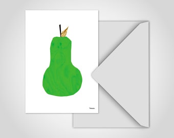 banum postcard pear N1 — postcard green pear, greeting card green pear, postcard children's room, just like that postcard, greeting card fruit fruits