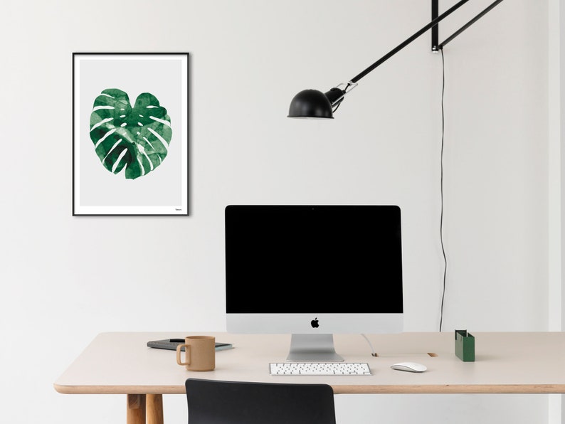 banum Monstera N1 Poster Monstera, art print green plant, picture nature, poster watercolor Monstera, living room decoration leaf, picture botany green image 2