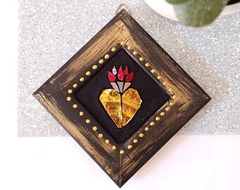 Ex-voto sacred heart to hang in artistic mosaic handmade in Italy.