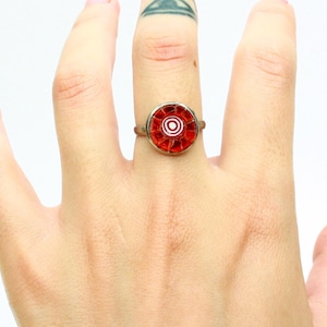 Micro mosaic ring of glass and Venetian murrina. Small adjustable ring in steel and micro mosaic, 6 variants, handmade in Italy.