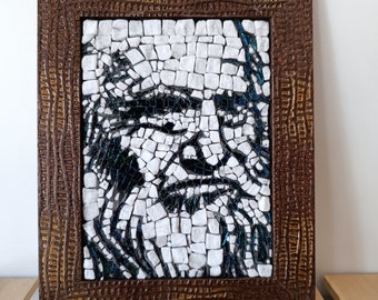 Portrait Leonardo da Vinci Mosaïque faite à la main en Italie. home decor Leonardo da Vinci Art mural Leonardo da Vinci Idée cadeau Leonardo