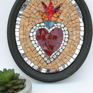 Sacred heart made of glass and marble handmade in Italy. Small sacred heart in wall mosaic, sacred heart wall art.