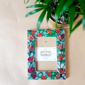 Floral photo frame with glass mosaic, handmade in Italy.