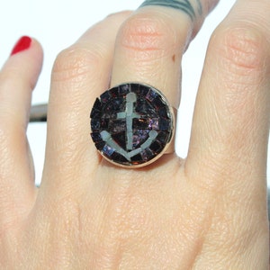 Anchor ring in micro glass mosaic, handmade in Italy. Man jewelry gift idea.