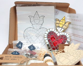 Sacred heart glass mosaic kit. DIY mosaic heart, creative art kit gift idea
