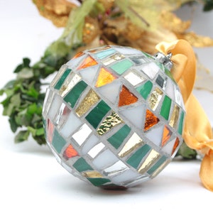 Christmas balls decorated by hand in Italy. Artistic glass mosaic Christmas balls. Christmas ornament in mosaic. image 1
