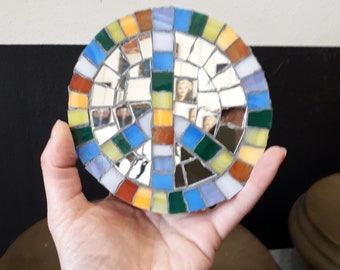 Peace symbol in mosaic wall decoration for indoors and outdoors, handmade in Italy. Made to order.