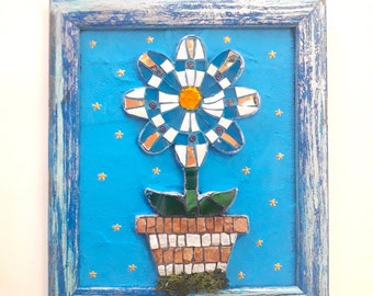 Fleur en mosaïque à suspendre, fabriquée à la main en Italie. Idée cadeau pour enfant.