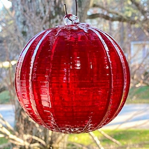 Hand Blown Glass Friendship Ball, Suncatcher, Glass Window Ornament, Gift for Home, Pearlescent Red Glass Ball, Orb, 4.03”, 7.4 oz, S1-86i