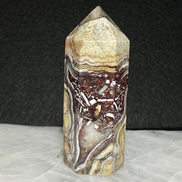 3.3”, 136.6g, Banded Agate Polished Tower, Banded Agate Obelisk, Healing Crystal, Fortification Agate, Banded Cabochons, Banded Gemstone