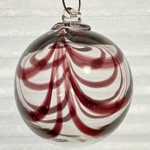 Hand Blown Glass Friendship Ball, Suncatcher, Glass Window Ornament, Gift For Home, Brownish Purple Clear Glass Ball, 3.91”, 10.3oz, SK-6A