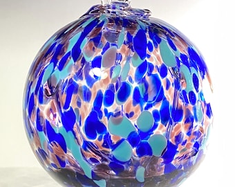 Hand Blown Glass Friendship Ball, Glass Window Ornament, Gift for Home, Blue Purple Light Blue Tree Of Life Glass Ball, 3.87”, 11.0oz, 1-54R