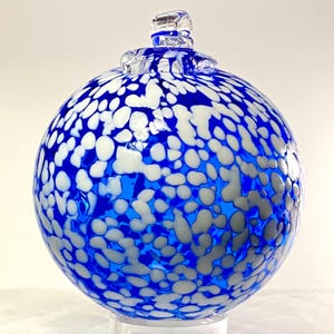 Hand Blown Glass Friendship Ball, Suncatcher, Glass Window Ornament, Gift for Home, Friendship, Blue White Glass Ball, 3.95”, 11.7oz, S1-15M