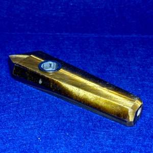 74.1g, Genuine Tiger Eye Decorative Stone “Pipe”, Ethically Sourced