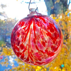 Hand Blown Glass Friendship Ball, Suncatcher, Glass Window Ornament, Gift for Home, Art Glass, Red Glass Ball, 3.93”, 8.2 oz, S1-65M