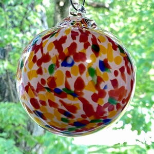 Hand Blown Glass Friendship Ball, Suncatcher, Glass Window Ornament, Gift for Home, Rainbow Color Glass Ball, Orb, 3.91”, 10.6 oz, S1-121E