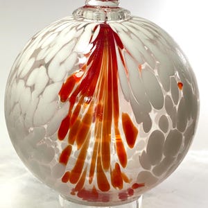 Hand Blown Glass Friendship Ball, Suncatcher, Glass Window Ornament, Gift for Home, Friendship, Red White Glass Ball, 3.94”, 7.6oz, S-142E