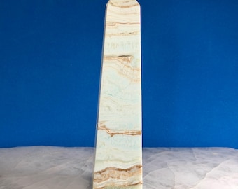 7”, 1.2 Lbs., AAA, Caribbean Blue Calcite Tower, Polished Caribbean Blue Calcite Obelisk, Natural Caribbean Calcite Stone, Crystal Tower
