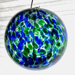 Hand Blown Glass Friendship Ball, Suncatcher, Glass Window Ornament, Gift for Home, Blue Green Tree Of Life Glass Ball, 3.92”, 9.7 oz, 26D