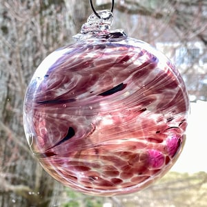 Hand Blown Glass Friendship Ball, Suncatcher, Glass Window Ornament, Gift For Home, Purple Pearlescent Color Glass Ball, 3.96”, 9.1 oz, 105X