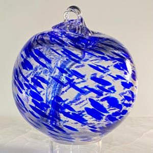 Hand Blown Glass Friendship Ball, Suncatcher, Glass Window Ornament, Gift for Home, Blue Tree Of Life Glass Ball, 3.9%”, 13.1 oz, SKU-52S