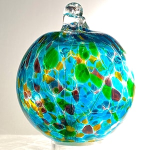 Hand Blown Glass Friendship Ball, Glass Window Ornament, Gift for Home, Friendship, Sea Blue Yellow Purple Tree Of Life Glass Ball, 3.90”