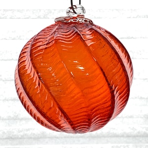 Hand Blown Glass Friendship Ball, Suncatcher, Glass Window Ornament, Gift for Home, Art Glass, Orange Glass Ball, 3.91”, 8.0 oz, S1-144F