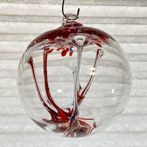 Hand Blown Glass Friendship Ball, Suncatcher, Glass Window Ornament, Gift for Home, Red Blue Tree Of Life Glass Ball, 3.93" 9.9oz, S1-103L