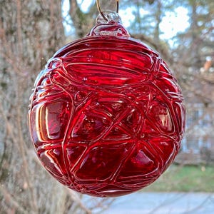 Hand Blown Glass Friendship Ball, Suncatcher, Glass Window Ornament, Gift for Home, Art Glass, Dark Red Glass Ball, 3.88”, 10.3 oz, S1-143D