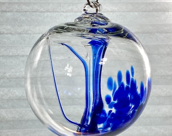 Hand Blown Glass Friendship Ball, Suncatcher, Glass Window Ornament, Gift for Home, Royal Blue Tree Of Life Glass Ball, 3.93”, 7.3 oz, 2-2AB