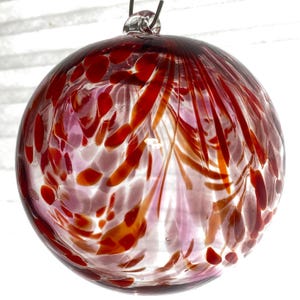 Hand Blown Glass Friendship Ball, Suncatcher, Glass Window Ornament, Gift for Home, Art Glass, Red Glass Ball, 3.94”, 6.6 oz, S1-65N