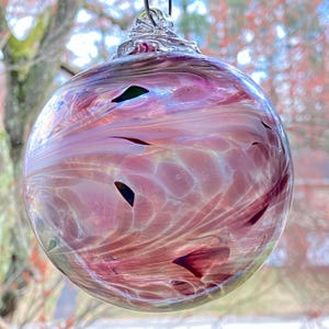 Hand Blown Glass Friendship Ball, Suncatcher, Glass Window Ornament, Gift For Home, Purple Pearlescent Color Glass Ball, 3.94”, 8.3oz, 105AA