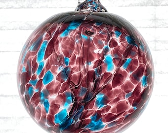 Hand Blown Glass Friendship Ball, Glass Window Ornament, Gift for Home, Suncatcher, Purple Sea Blue Tree Of Life Glass Ball, 3.94”, 7.9 oz