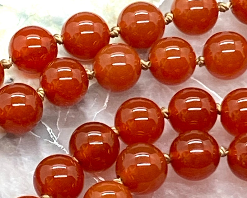 108 Mala Carnelian Picasso Jasper Beads Necklace Hand-Knotted in USA Tiger Eye