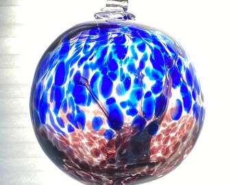 3.92”, 11.9oz, Hand Blown Glass Witch Ball, Suncatcher, Glass Window Ornament, Gift for Home, Friendship, Royal Blue Purple Witch Ball, 2-9A