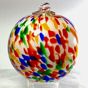 Hand Blown Glass Friendship Ball, Suncatcher, Glass Window Ornament, Gift for Home, Rainbow Color Glass Ball, Orb, 3.96”, 9.6 oz, S1-121C