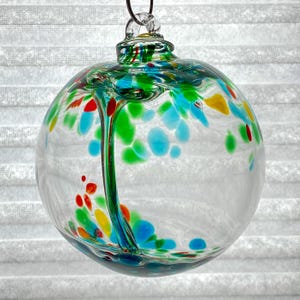 Hand Blown Glass Friendship Ball, Glass Window Ornament, Friendship, Red Green Yellow Blue Tree Of Life Glass Ball, 3.92”, 9.6oz Art Glass