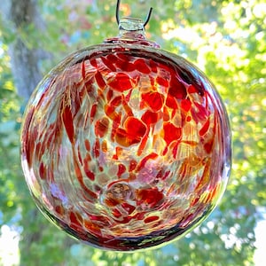 Hand Blown Glass Friendship Ball, Suncatcher, Glass Window Ornament, Gift for Home, Art Glass, Red Glass Ball, 3.94”, 7.5 oz, S1-65K