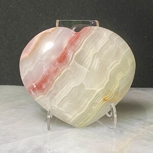 3.2”(W) Strawberry Lime Calcite Heart, Polished Calcite Heart, Natural Calcite Stone, Valentine Gift, Healing Crystal, Gemstone Heart