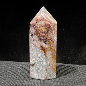 3.07”, 129.9g, Crazy Lace Agate Polished Tower, Banded Lace Agate, High Quality Healing Crystal, Mexican Crazy Lace Agate, With Druzy