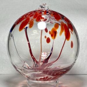 Hand Blown Glass Friendship Ball, Suncatcher, Glass Window Ornament, Gift for Home, Red Blue Tree Of Life Glass Ball, 3.96”, 9.7oz, S1-103K
