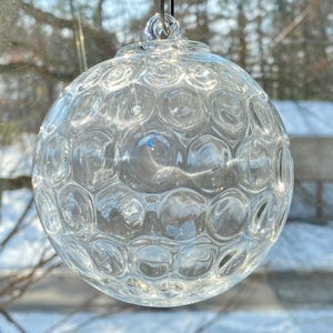 Hand Blown Glass Friendship Ball, Suncatcher, Glass Window Ornament, Gift for Home, Clear 5/8&quot; Hexagonal &quot;Spot&quot; Glass Ball, 3.95”, 6.4 oz