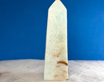 5.3”, 14.4 oz., AAA, Caribbean Blue Calcite Tower, Polished Caribbean Blue Calcite Obelisk, Natural Caribbean Calcite Stone, Crystal Tower