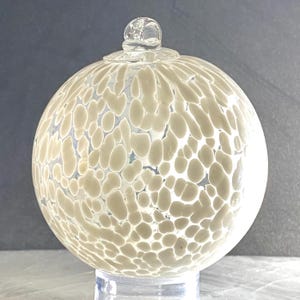 Hand Blown Glass Friendship Ball, Suncatcher, Glass Window Ornament, Gift for Home, &quot;Snow&quot; White Glass Ball, 3.93”, 10.7 oz, FB-S1-117F