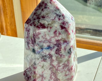 4,55”, 1,43 libbre, Tormalina rosa in quarzo matrice, Torre di tormalina rosa lucida, Tormalina rosa naturale in quarzo, Tormalina rubellite