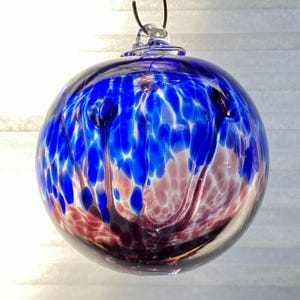 Hand Blown Glass Friendship Ball, Suncatcher, Glass Window Ornament, Gift for Home, Royal Blue Purple Tree Of Life Glass Ball, 3.93”,9.9oz