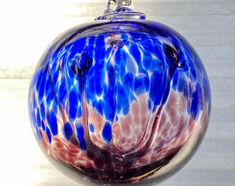 Hand Blown Glass Friendship Ball, Suncatcher, Glass Window Ornament, Gift for Home, Royal Blue Purple Tree Of Life Glass Ball, 3.93”,9.9oz