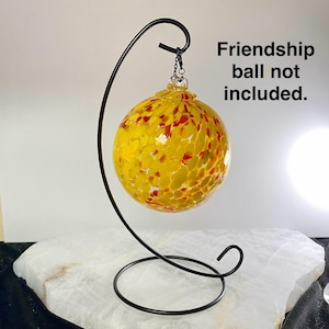 9” Tall, Friendship Ball Display Stand, Black Iron Hanging Stand, Iron Hanger for 4&quot; (10cm) Diameter Blown Glass Ornament, Gift for Home