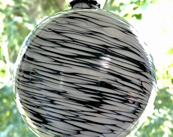 3.91”, 10.4 oz, Hand Blown Glass Witch Ball, Suncatcher, Glass Window Ornament, Gift for Home, Friendship, Black White  Witch Ball, SKU-11J